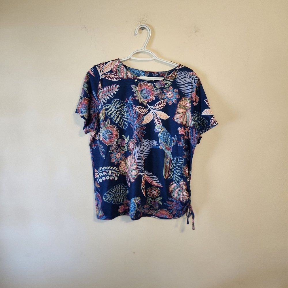 Alfred Dunner Navy Floral Short Sleeve Top